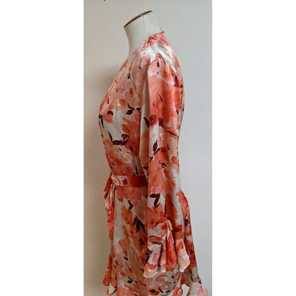 Women's Oscar de la Renta Pink Label Floral Print Ruffle Trim Robe LG - Picture 8 of 16